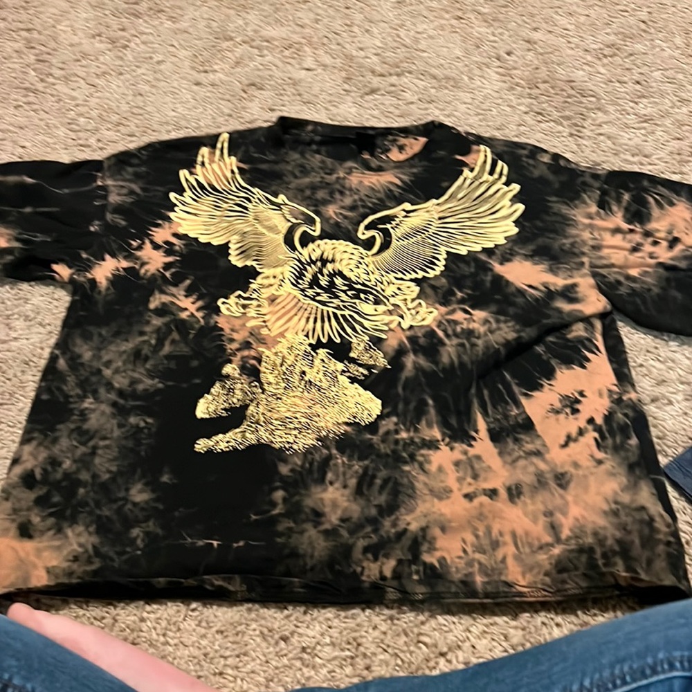 Black Bleach tie dye t shirt, eagle print